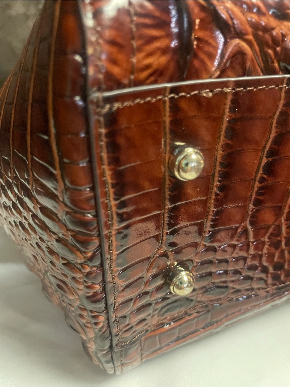 Brahmin Chestnut Croc-Embossed Leather Satchel with Wallet-Pristine - Picture 7 of 10